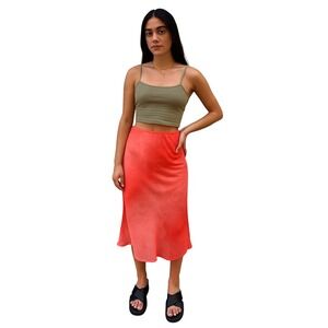 VINTAGE 90s KHAKI KREW Floral‎ Ombre Sheer Overlay Midi Skirt Size L